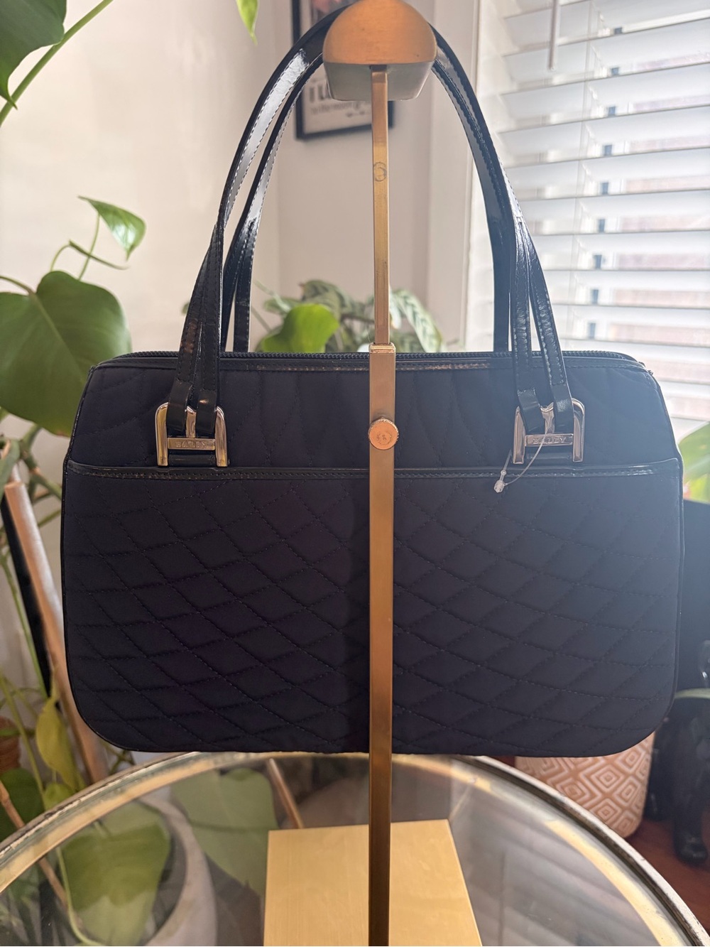 Bally - Vintage Bally Black Quilted Nylon Satchel Top Handle Leather Trim Bag